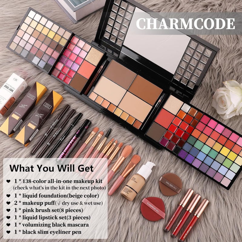 CHARMCODE Full Makeup Kit, Makeup Sets for Women Full Kit, All in One Make Up Gift Set for Girls & Women with Eyeshadow,Liquid Lipstick,Foundation,Mascara,Blush,Eyeliner,Contour,Brushes and More - Image 2